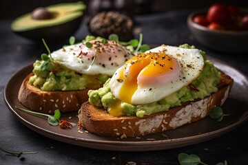 fried eggs with bacon and vegetable on plate