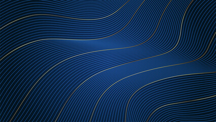 Luxury background with gold and blue wavy lines on navy background - 589095225