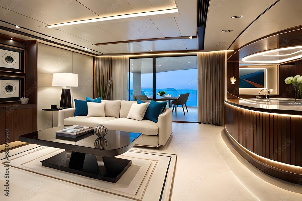 Sticker italian interior design yacht with modern furniture