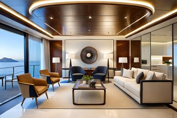 Italian interior design yacht with modern furniture - obrazy, fototapety, plakaty