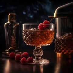 Fototapeta premium a glass of cocktail with berries on table