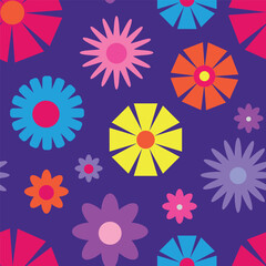 Y2K floral pattern. Funny funky retro flowers background