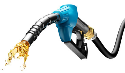 Gasoline gushing out from blue pump	 - obrazy, fototapety, plakaty