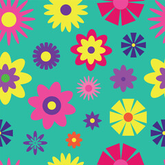 Y2K floral pattern. Funny funky retro flowers background