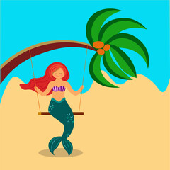 Mermaid swinging on a palm