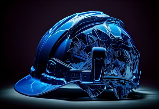 blue hard hat, blue hard hat, Modern blue hard hat protective safety helmet, Transparent. Generative AI