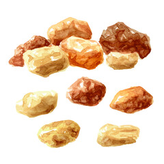 Sugar crystals set. Hand drawn watercolor illustration,  isolated on white background