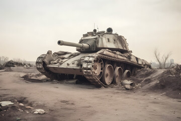 Fototapeta premium A destroyed Tank, made with generative AI and post-processed