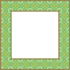 Vintage botanic garden square frame green spiral vine leaf round flower