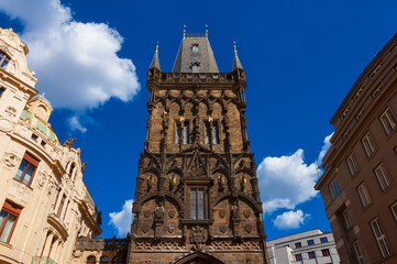 Medieval Powder Tower, one of the oldest city gates in Prague historical center