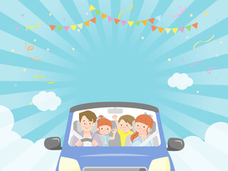 ドライブする4人家族のベクターイラスト素材