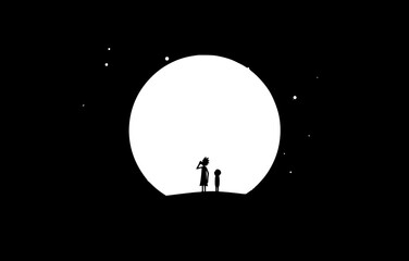 silhouette of a person watching the moon