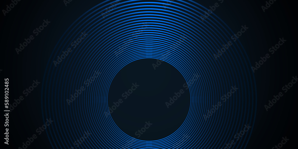 Poster dark blue abstract background with glowing circles lines. modern futuristic shiny blue gradient circ
