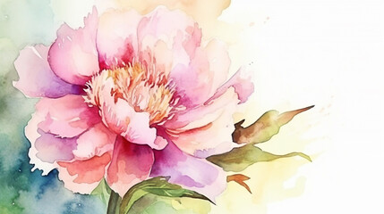 Watercolor painting of peony flowers. Hand-drawn illustration. Generative AI