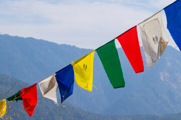 Tibetan prayer flags flapping in the wind