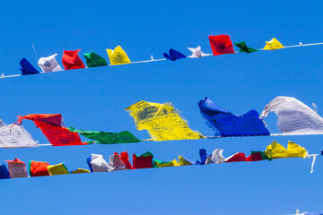 Tibetan prayer flags flapping in the wind