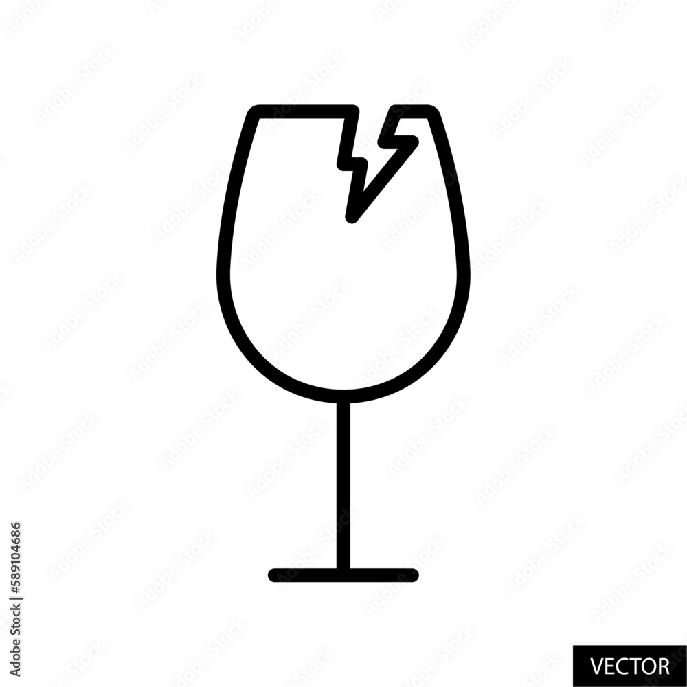 Aufkleber broken wine glass, fragile vector icon in line style design for website, app, ui, isolated on white 