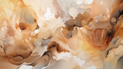 Fototapety  Abstract beige art. Beige fluid art texture resembles petals, watercolor or aquarelle. AI generative