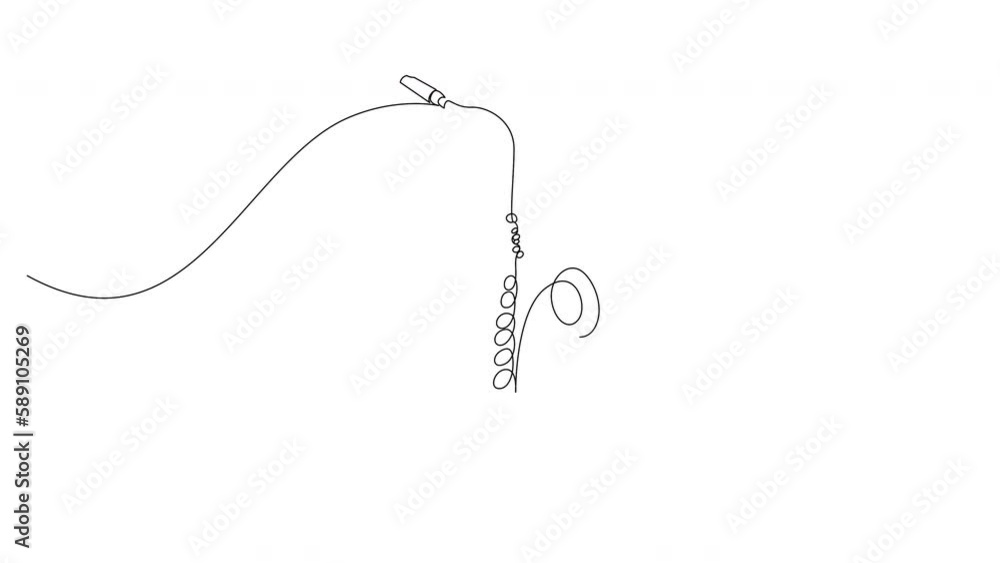 Poster animated self drawing of one continuous line draw classical saxophone. wind music instruments concep