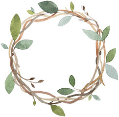 Watercolor wreath frame. Stylized decor.