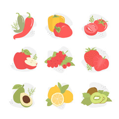 Set Icon Fruits Flat Design
