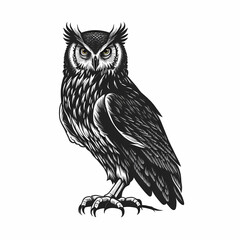 Fototapeta premium Owl Black And White Isolated White Background. Generative AI