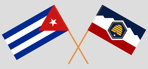Crossed flags of Cuba and The State of Utah. Official colors. Correct proportion