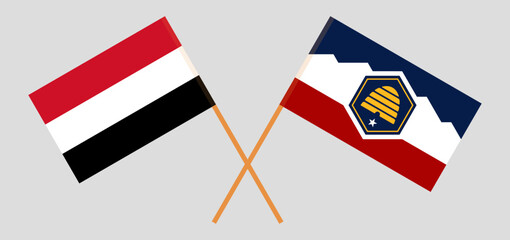 Crossed flags of Yemen and The State of Utah. Official colors. Correct proportion