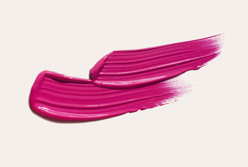 Lip gloss smudge texture swatch palette fuchsia and red isolated on gray background