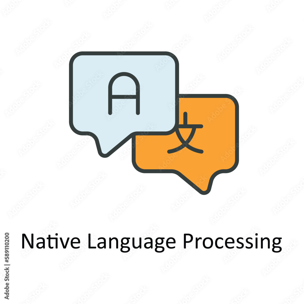 Poster native language processing vector fill outline icons. simple stock illustration stock