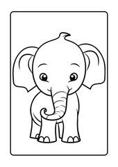 cute baby elephant line art coloring page for kids, black outline on white background