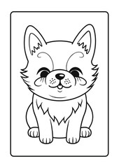 cute puppy line art coloring page for kids, black outline on white background