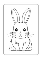 cute rabbit line art coloring page for kids, black outline on white background