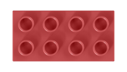 Cranberry Red Block Isolated on a White Background. Close Up View of a Plastic Children Game Brick for Constructors, Top View. High Quality 3D Rendering with a Work Path. 8K Ultra HD, 7680x4320