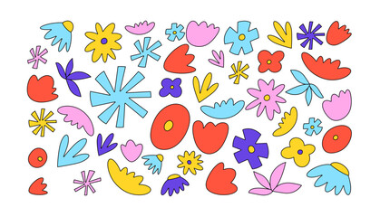 Vector floral set icons. Y2k flowers collection sticker stickers for print or social media.