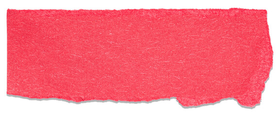 Isolated cut out torn piece of red blank paper cardboard with texture and copy space for text, top view from above on white or transparent background
