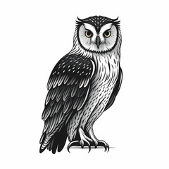 Owl Black and White Isolated on White Background. Generative AI