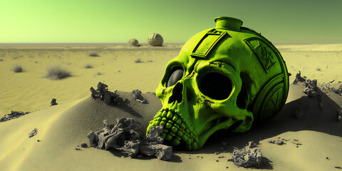 green skull in middle of desert created with Generative AI technology