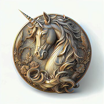 Fototapeta 3D illustration of a unicorn with metallic details for a T-shirt design logo