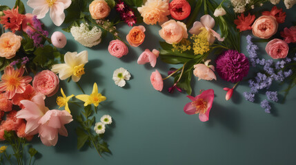 Obraz na płótnie Canvas banner for ecommerce site with a mixed array of spring flowers , ai generative