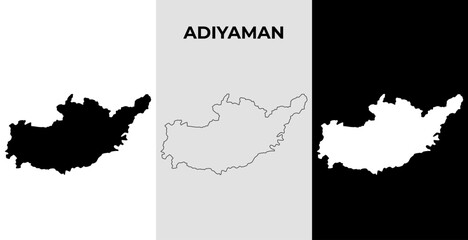 Adıyaman map vector illustration, Turkey, Asia, Filled and outline map designs