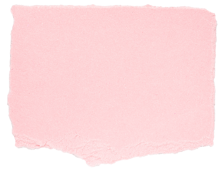 Isolated cut out torn piece of blank pink paper note cardboard with texture and copy space for text, top view from above on white or transparent png background