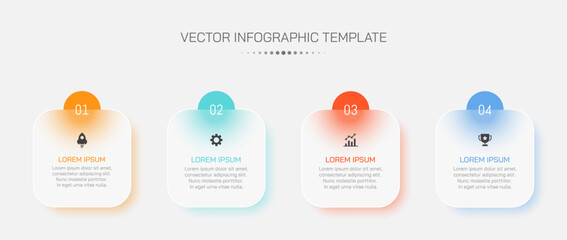 Infographic design with 4 steps. Business timeline chart template. Glass morphism effect.
