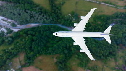plane above the ground. Aerial city view