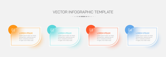 Infographic design with 4 steps. Business timeline chart template. Glass morphism effect.