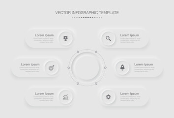 6 step timeline infographic template. Neumorphism minimalisctic design.