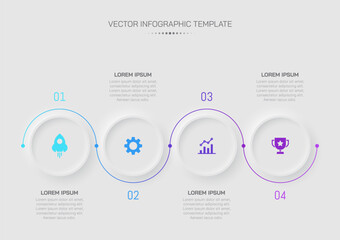 4 step timeline infographic template. Neumorphism minimalisctic design.