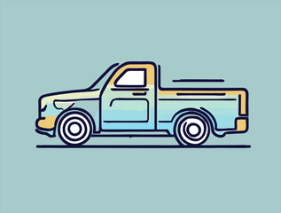 Hand Drawn pick up car Vector Illustration. Pick up car transportation sketch art illustration on blue Background.