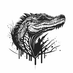 Alligator Black and White Isolated White. Generative AI