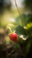 AI generated Strawberry growing in the garden. Selective focus